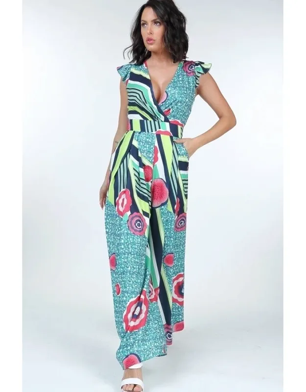 Ruffle Sleeve Surplice Jumpsuit
