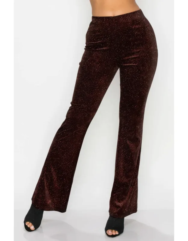 Glittery Flare High-rise Elastic Pants