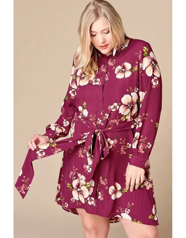 Floral Woven Button-down Collared Dress