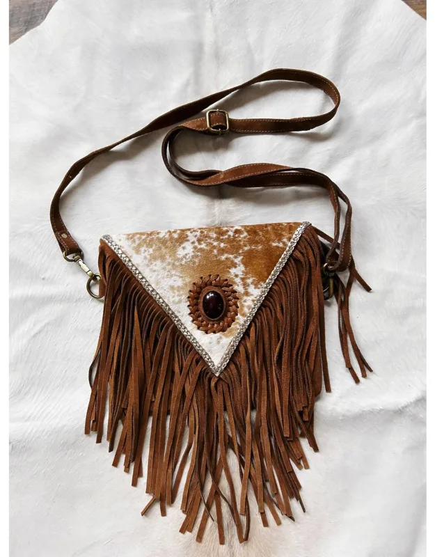 Leather Crossbody Bag With Triangle Magnetic Flap