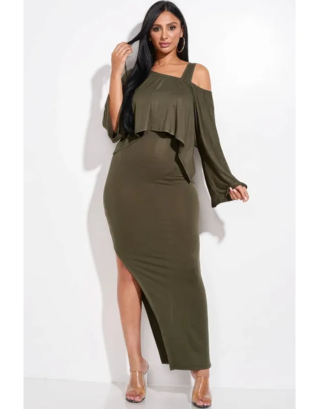 Solid Rayon Spandex Midi Length Tank Dress And Slouchy Cape Top Two Piece Set