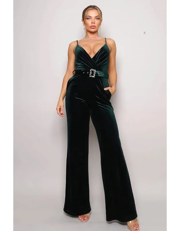 Samba Rhinestone Belt Velvet Jumpsuit