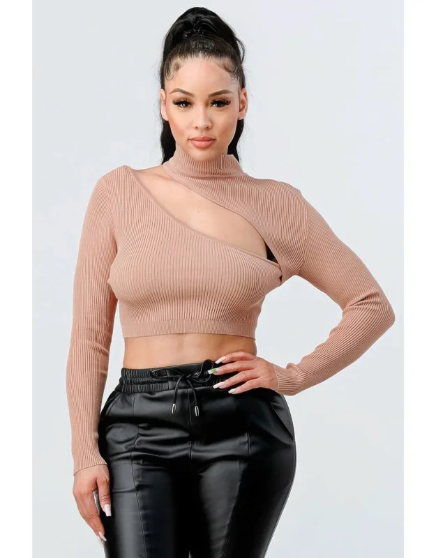 Rib Cutout Mock Neck Crop Top
