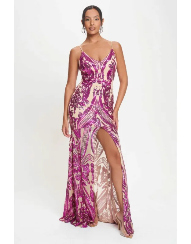 Spaghetti Strap Art Deco Sequins Maxi Dress