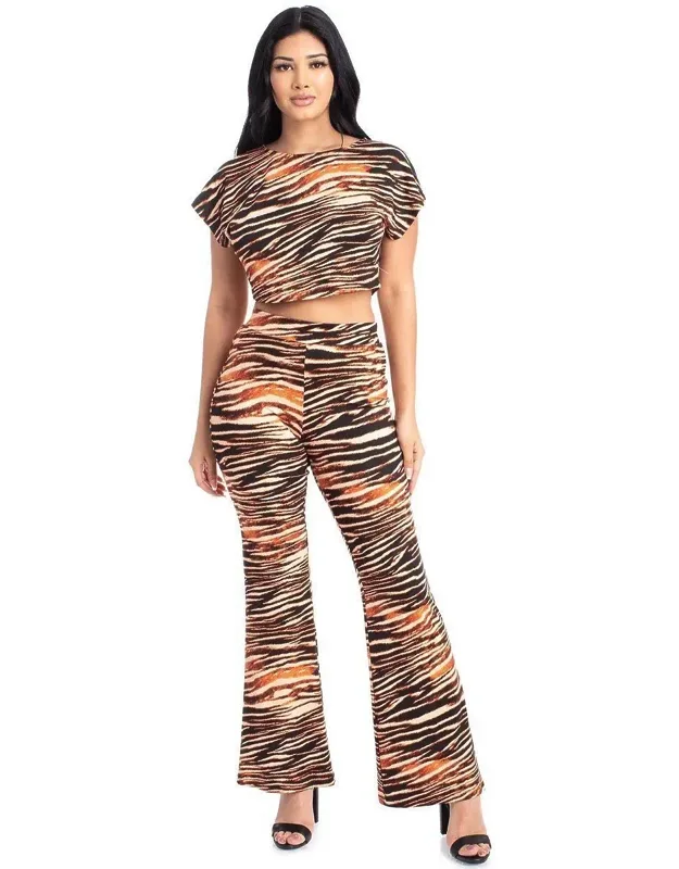 Zebra Print Crop Top And Palazzo Pants Set
