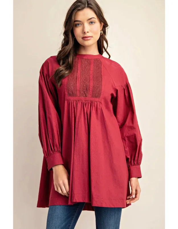 Long Sleeve Mini Dress With Lace Detail