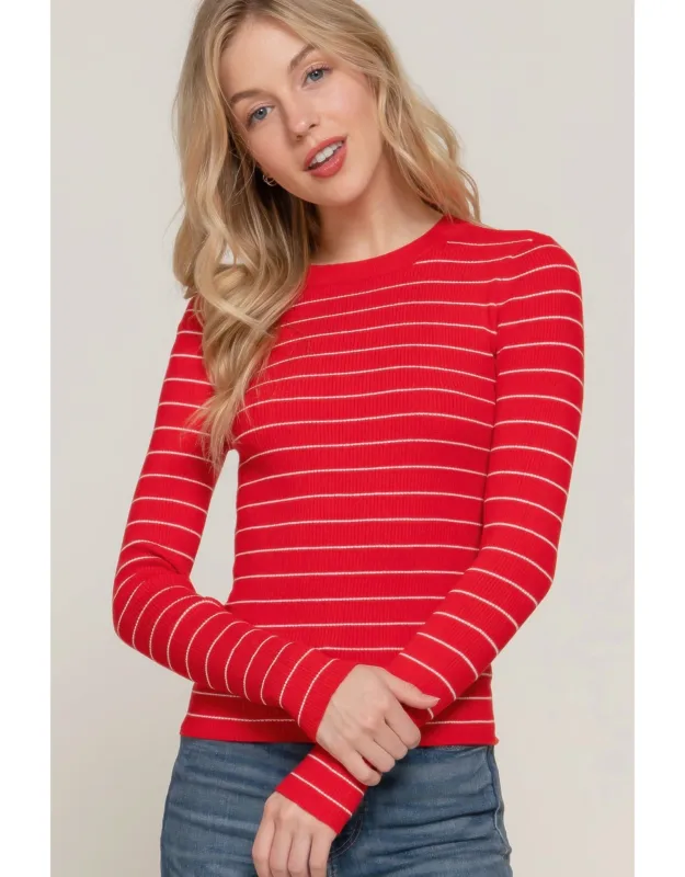 Long Sleeve Crew Neck Stripe Sweater
