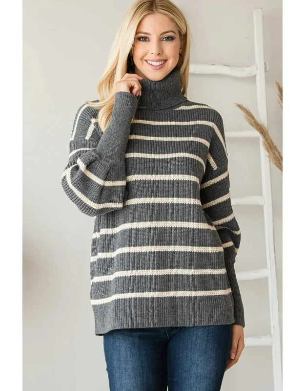 Knit Striped Turtleneck Sweater