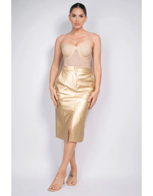 Faux Leather High-rise Cargo Skirt