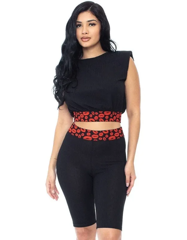 Shoulder Pad And Leopard Detailed Biker Shorts