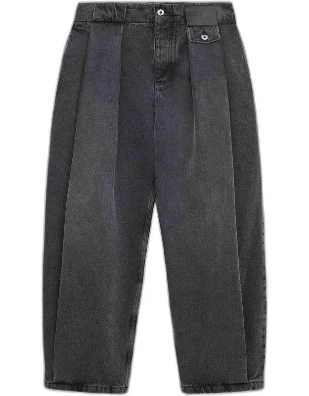 Leather Pleated Jeans