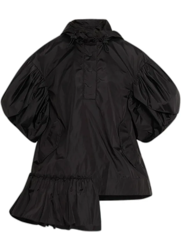 Hooded Ruffle Detail Petal Sleeve Asymmetric Jacket