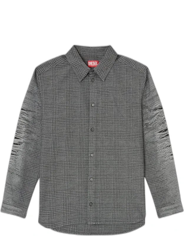 Check Sport Shirt With Distressed Sleeves