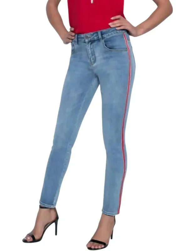 Skinny Jeans With Ribbon Side And Rhinestones