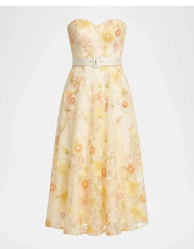 Mabel Strapless Beaded Tulle Midi Dress
