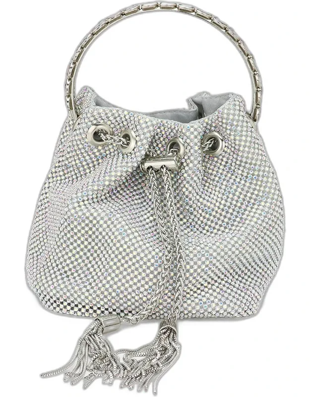 Bling Rhinestone Mesh Metal Drawstring Bucket Bag / Crossbody Bag