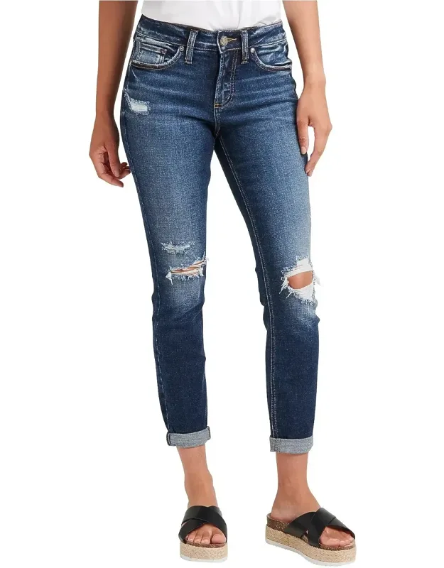 Suki Jeans Blue Distressed Rolled-cuff Curvy