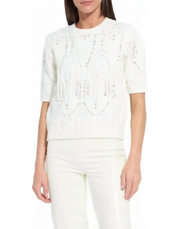 Cozy Short Sleeve Embellished Cable Sweater