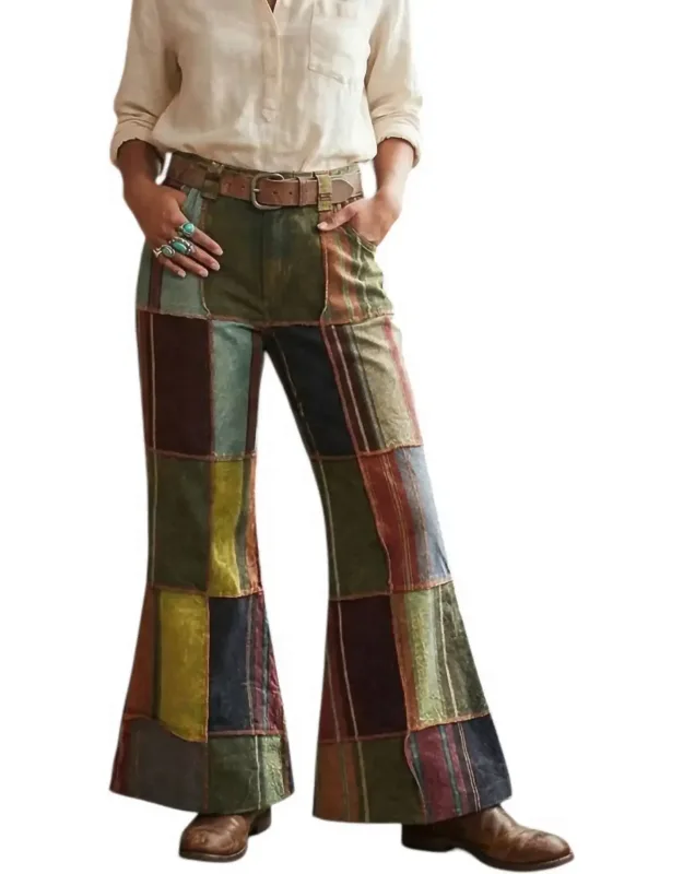 Cotton Patchwork Outer Stitching Pants