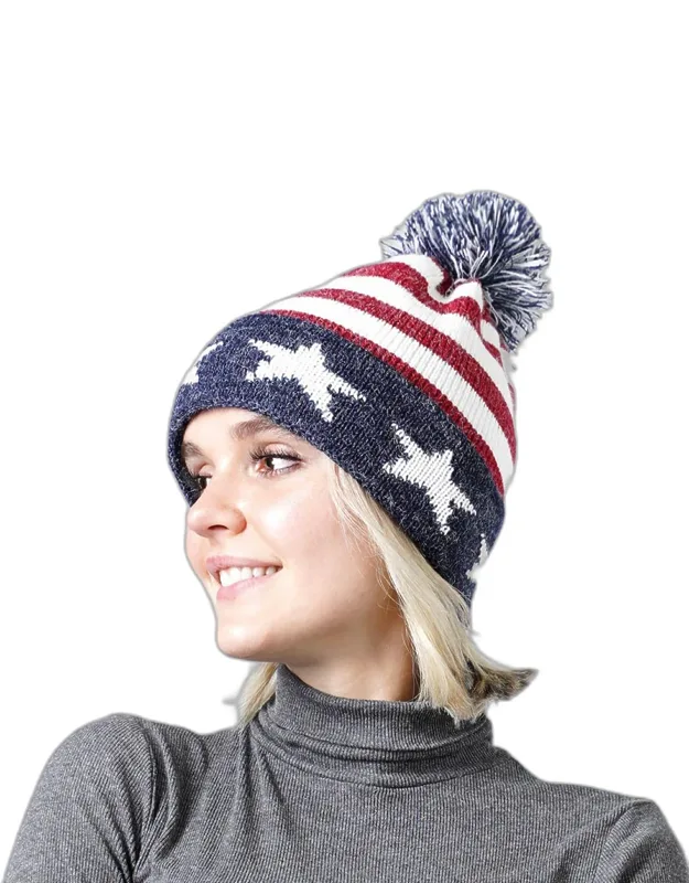 Pom Pom Knit Beanie Hat