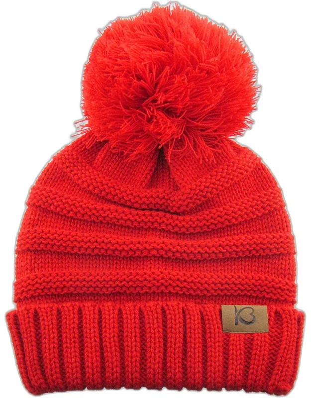 Cable Knit Ribbed Chunk Pom Pom Beanie