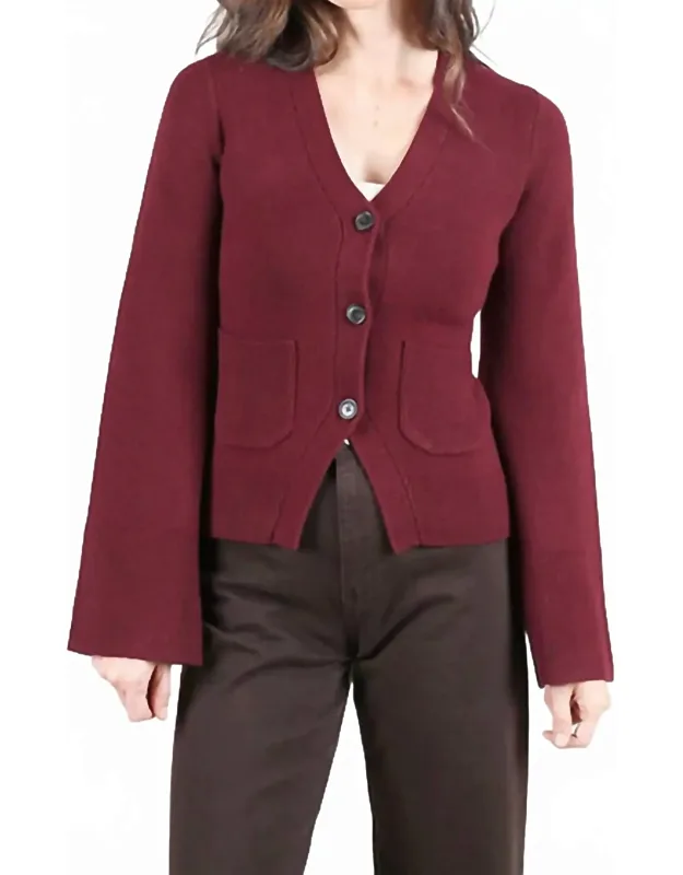 Aeron V-neck Cardigan With Button Closure And Pockets