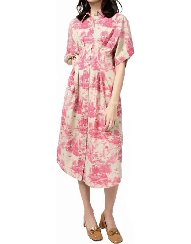 Toile Tucked Dress