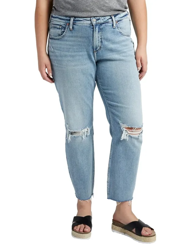 Distressed Mid Rise Slim Leg Jeans