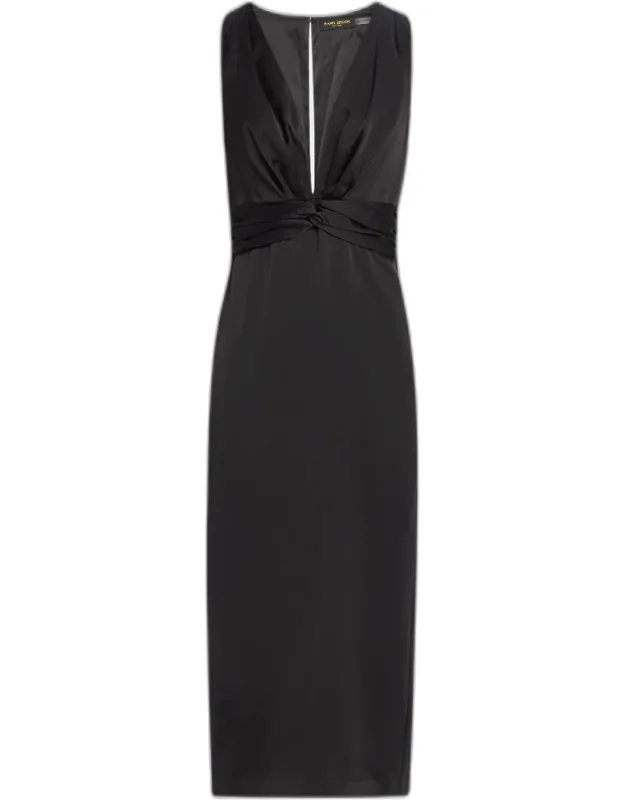 Talon Sleeveless Deep V-neck Midi Sheath Dress