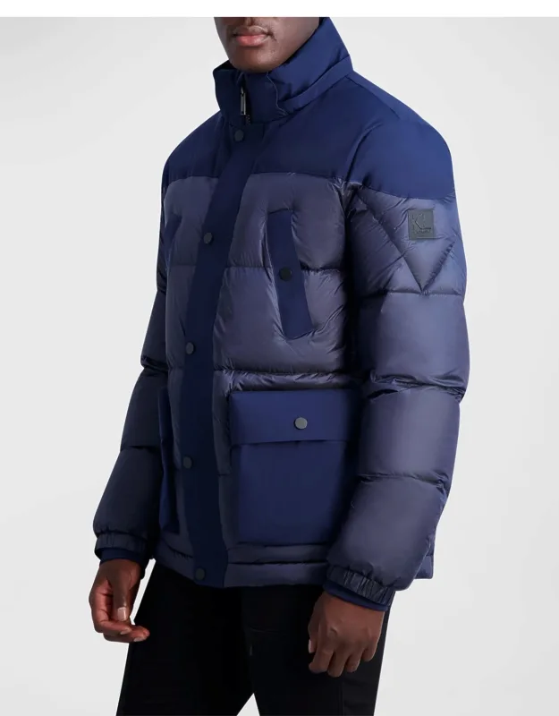 Fabric-blocked Down Coat