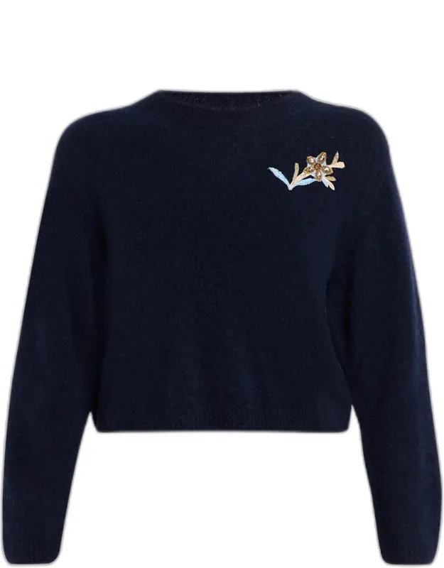 Romy Floral Embellished Cashmere-silk Sweater