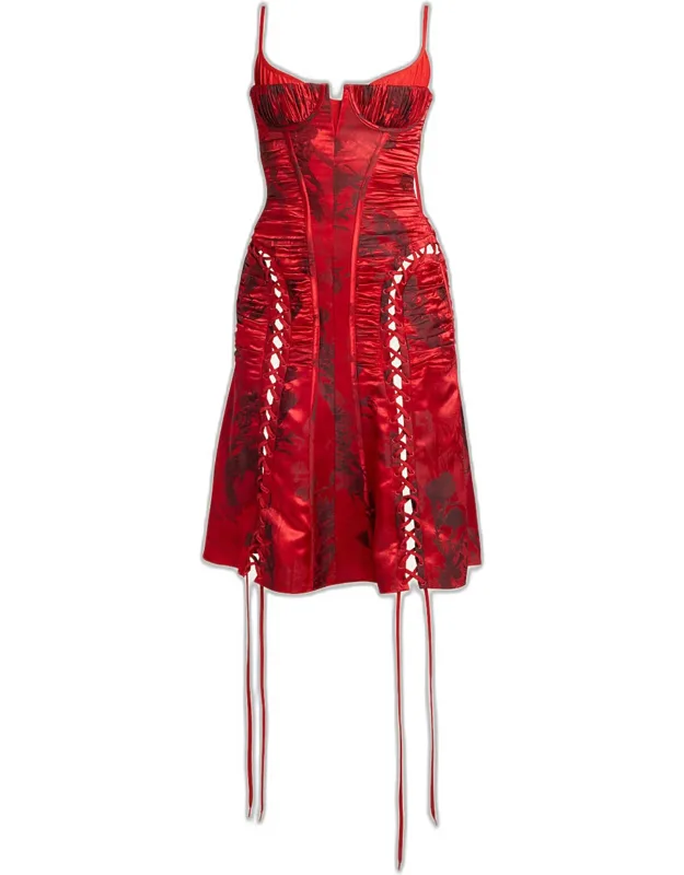 Fluid Viscose Floral Jacquard Corset Dress