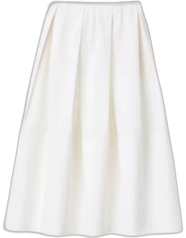 Pleated Organic Cotton Poplin Midi Skirt