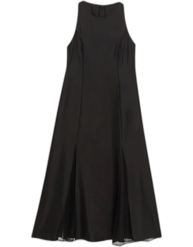 Iraka Sleeveless Silk Godet Ankle Dress