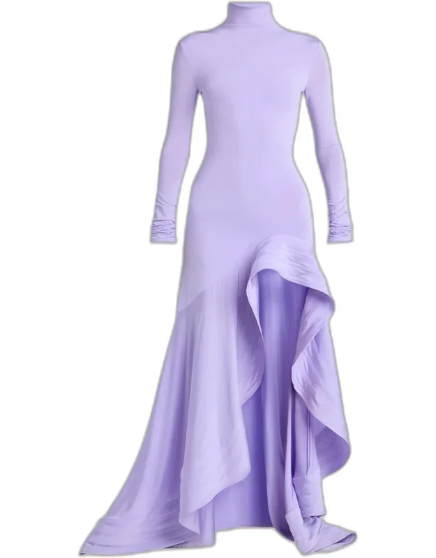 Frill Long-sleeve High-low Dress