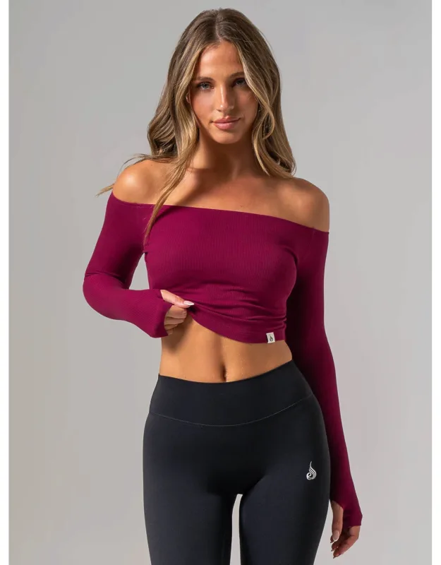 Ribbed Off Shoulder Long Sleeve Top