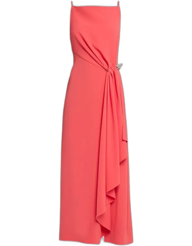 Fluid Crepe Pin Draped Midi Dress