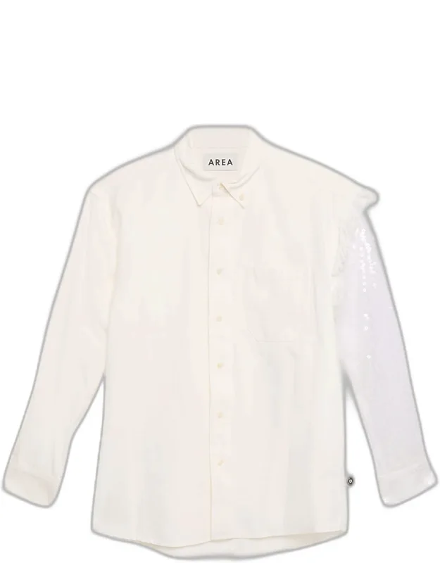 Deconstructed Sequined Sleeve Button-down Shirt