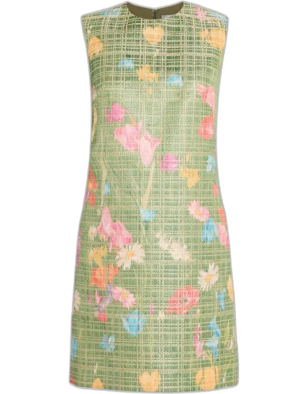 Floral Raffia Embroidered Tulle Sleeveless Mini Dress