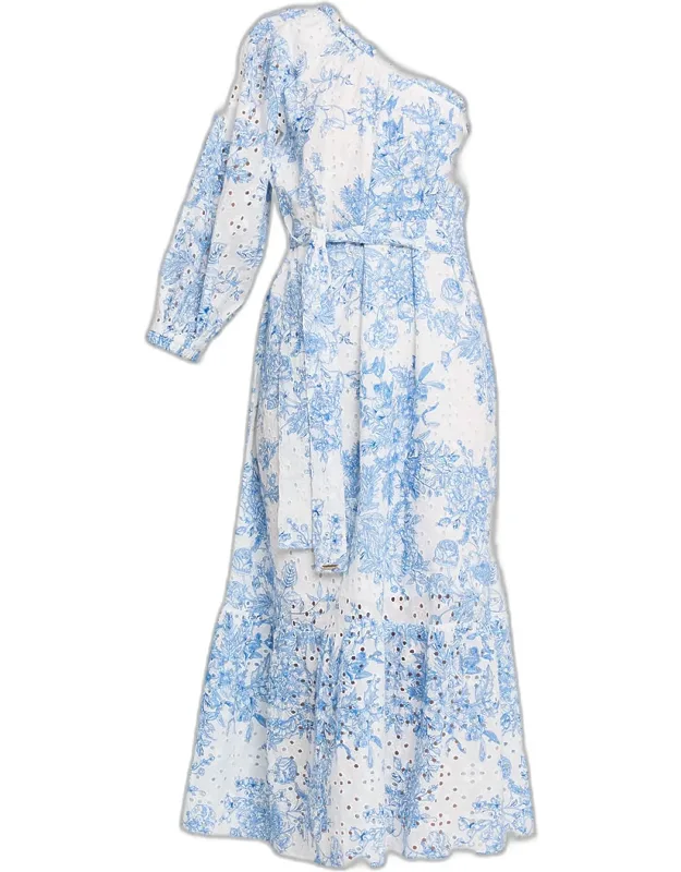 Asymmetric Eyelet Maxi Dress