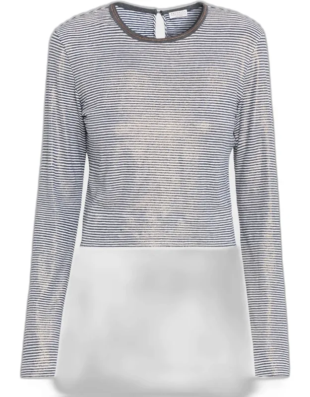 Glossy Summer Striped Long-sleeve Crop Top