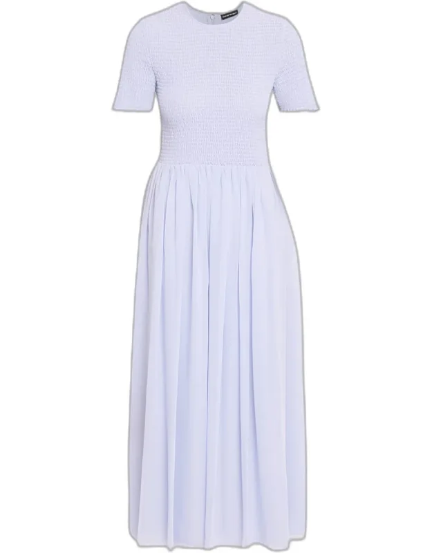 Smocked Technical Georgette Midi Dress