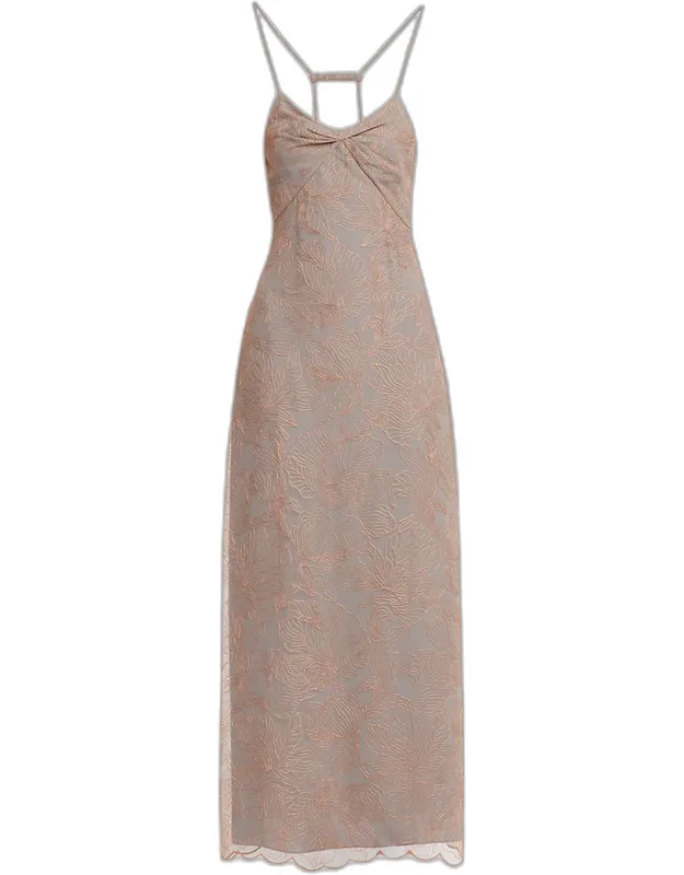 Floral-embroidered Tulle Maxi Dress