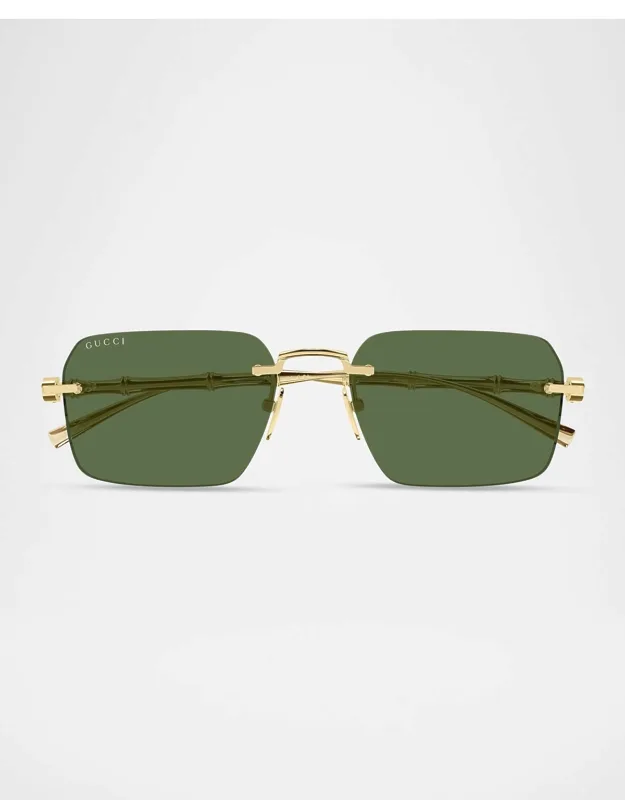 Gg2154s-003 Metal Rectangle Sunglasses With Adjustable Nose Pads And Bamboo-shaped Arms
