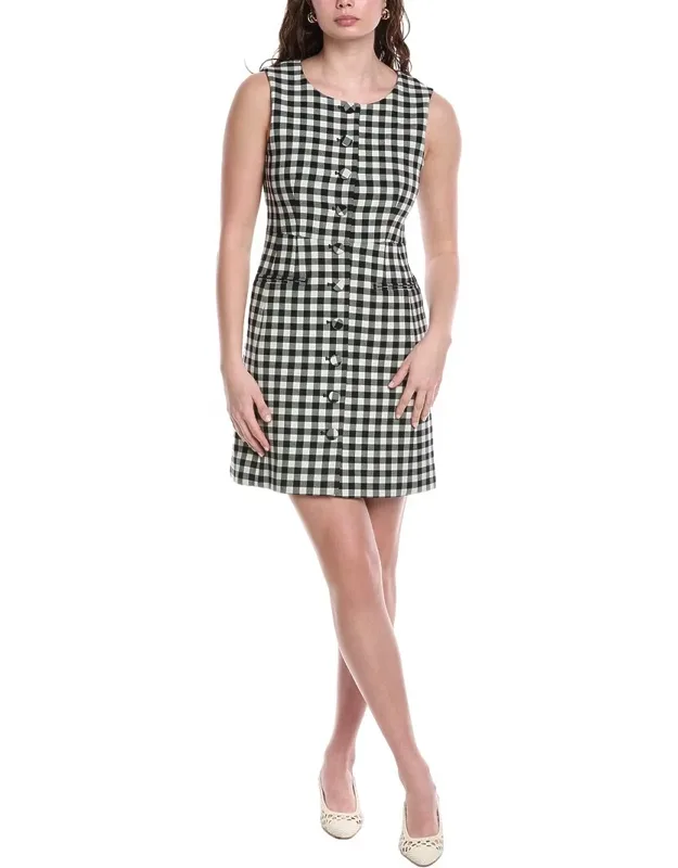 Check Button Front Wool-blend Mini Dress