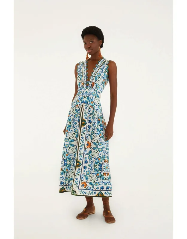 Flora Tile Scallop Maxi Dress