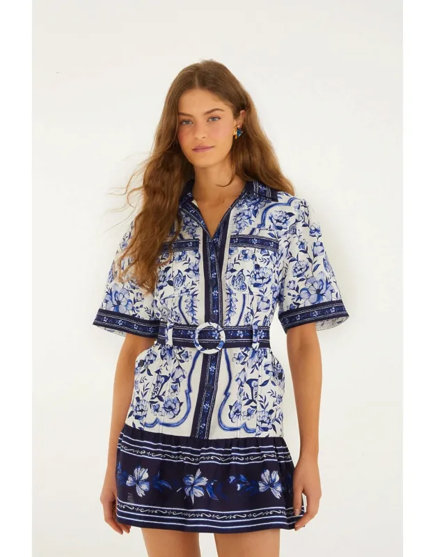 Porcelain Garden Premium Linen Mini Dress