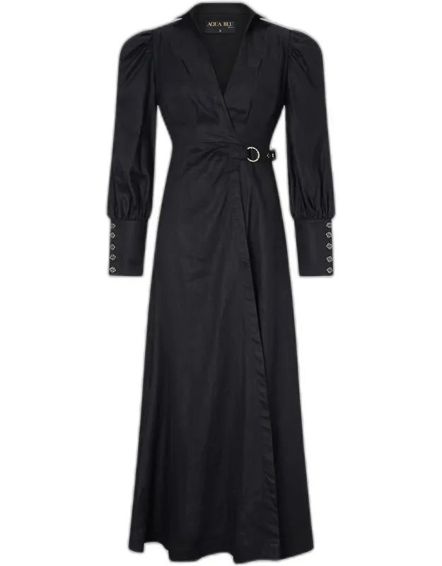 French Linen Wrap Maxi Dress