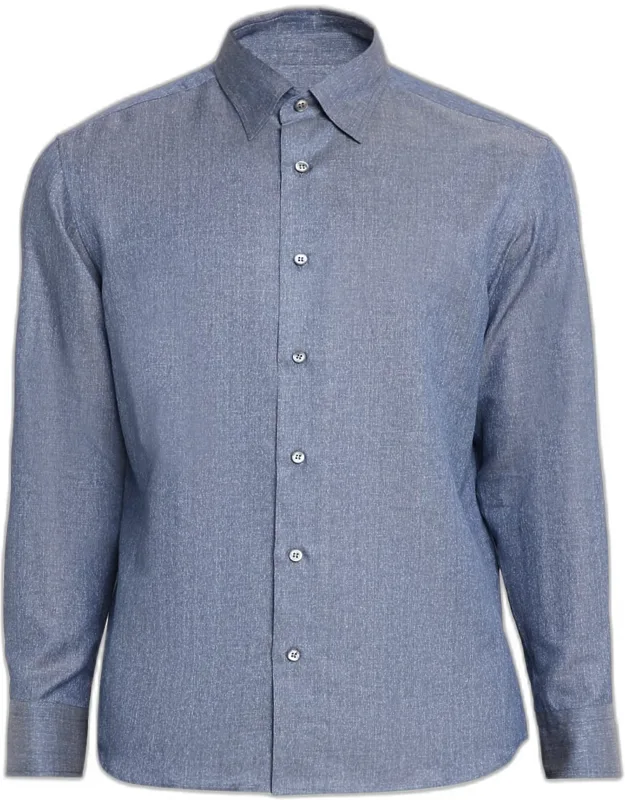 Solid Cotton Point-collar Sport Shirt