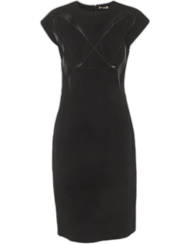 Crepe Leather Applique Mini Dress